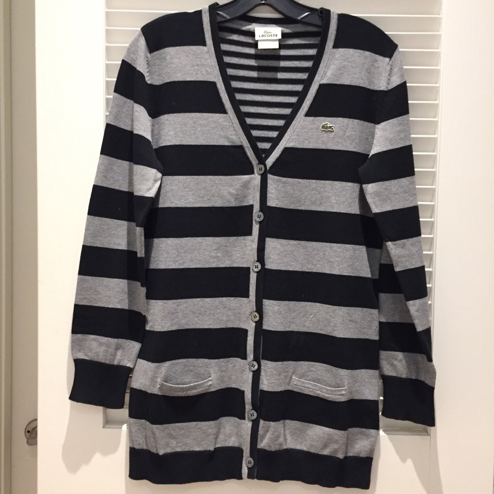 LACOSTE 🐊 Double Overlay Black & Gray Cardigan